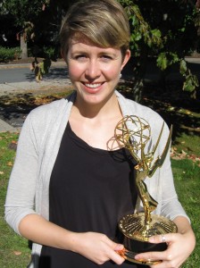 Jodie Martinson holds her Emmy for Ghana: Digital Dumping Ground